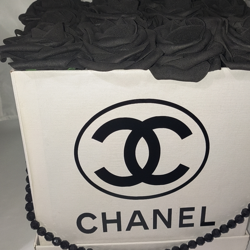 CC Handmade White Box with Black Roses and Beaded Handle